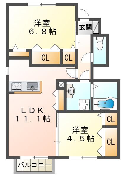 セジュール加佐(2LDK/1階)の間取り写真