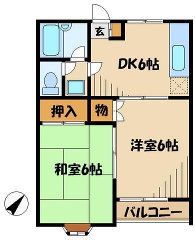 多摩都市モノレール 大塚・帝京大学駅 徒歩5分 2階建 築31年(2DK/1階)の間取り写真