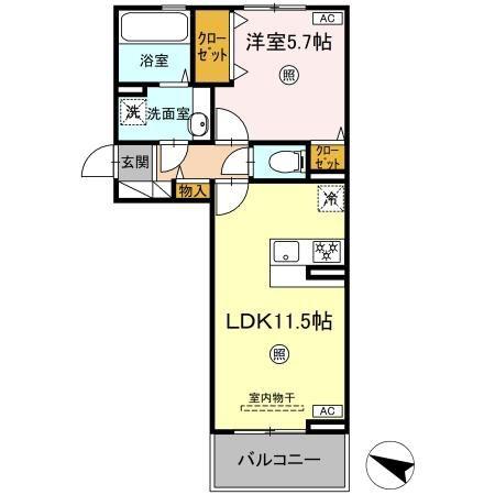 TORISIA古閑(1LDK/2階)の間取り写真