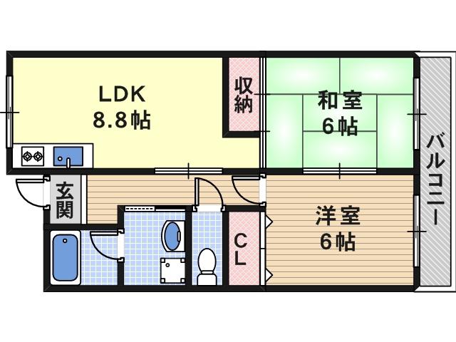 スギヒラハイツ(2LDK/4階)の間取り写真