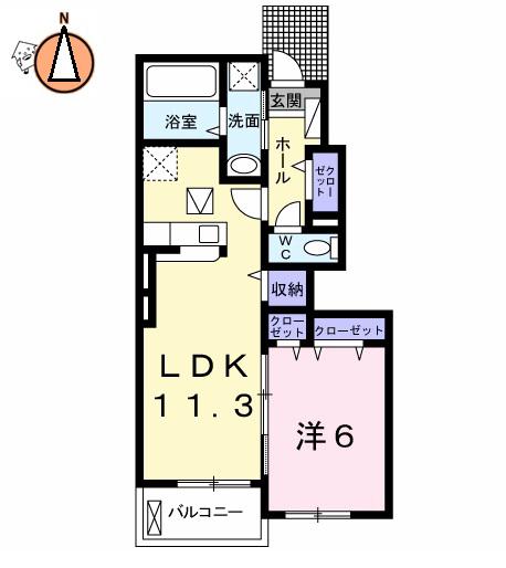 ミライエ沖浜I(1LDK/1階)の間取り写真