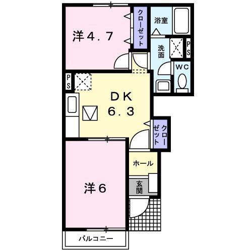 マーベラスB(2DK/1階)の間取り写真