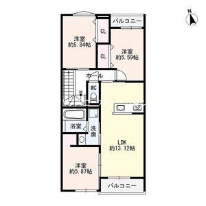 尼崎市西昆陽2丁目集合(3LDK/2階)の間取り写真