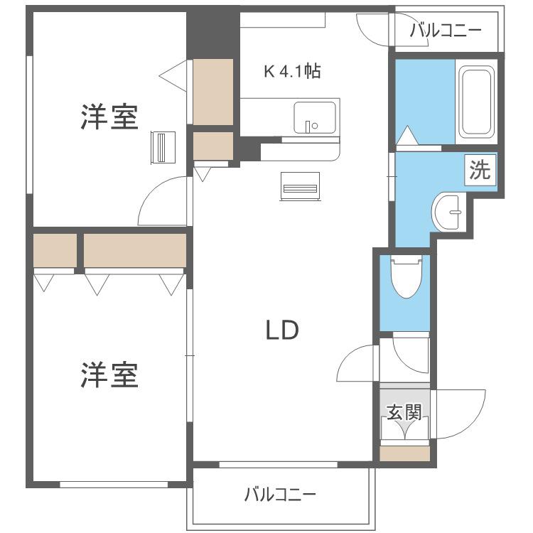 メゾンエスポワール(2LDK/4階)の間取り写真