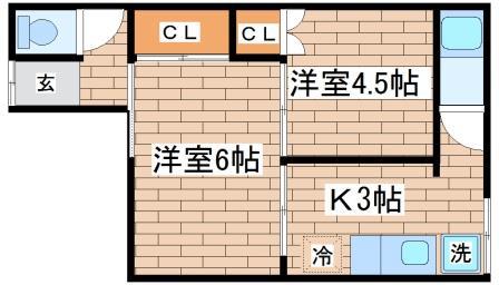 コーポ関守(2K/2階)の間取り写真