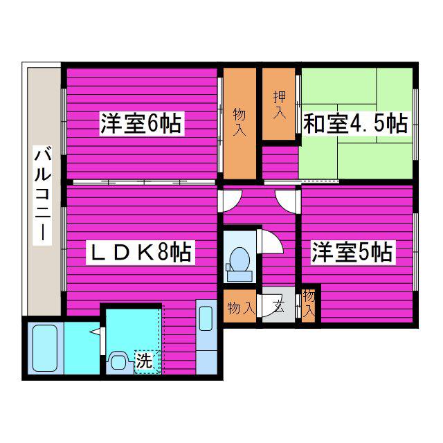 キューブル(3DK/4階)の間取り写真