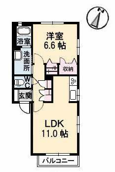 リアンA棟(1LDK/2階)の間取り写真