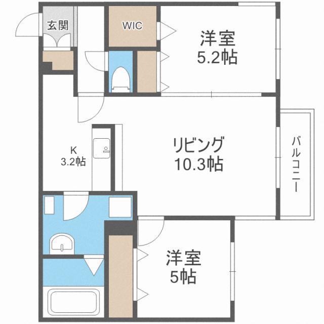 KALMIA桑園 カルミア桑園(2LDK/1階)の間取り写真