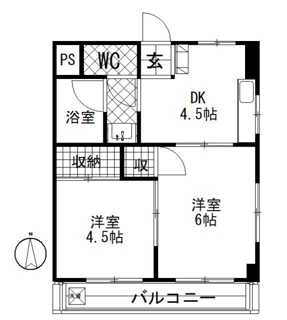 メゾンブランシュ日吉(2DK/2階)の間取り写真