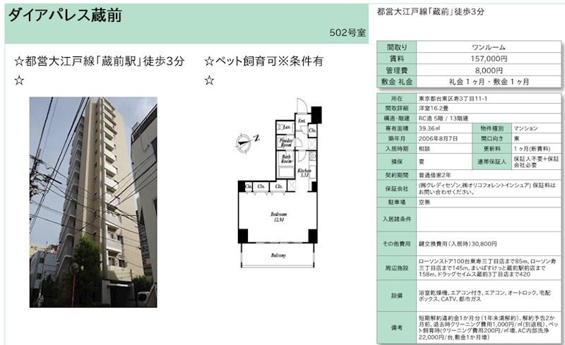 ダイアパレス蔵前(ワンルーム/5階)の間取り写真
