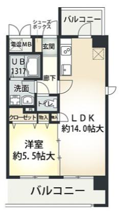 フジーディア・ミュ・リッヒ(1LDK/5階)の間取り写真