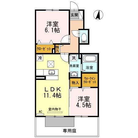 リーベクオーレB棟(2LDK/1階)の間取り写真