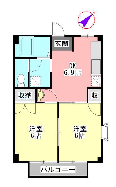 グリーンハイツC(2DK/1階)の間取り写真
