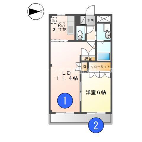 メルヴェールI(1LDK/1階)の間取り写真