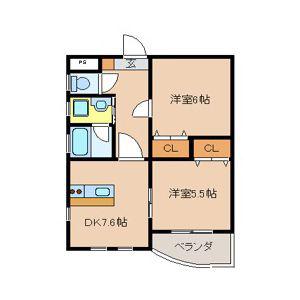 パピーガーデン(2DK/4階)の間取り写真