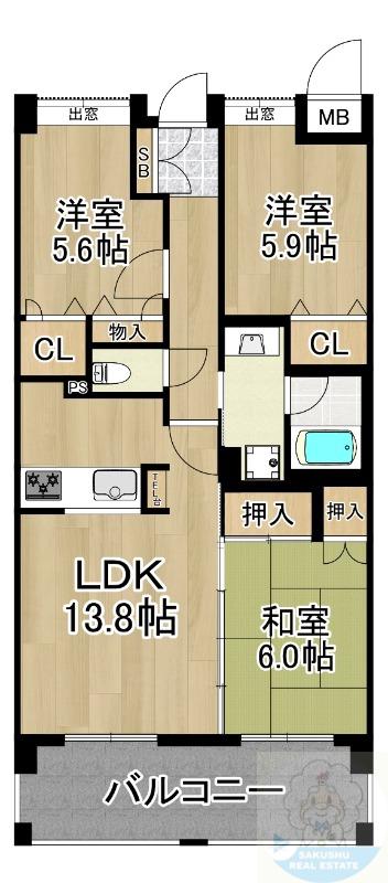 沙都和BLDG(3LDK/12階)の間取り写真