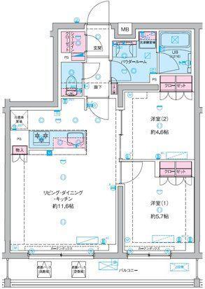 GENOVIA竹ノ塚(2LDK/1階)の間取り写真