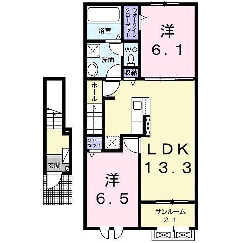 リブハピネス B(2LDK/2階)の間取り写真