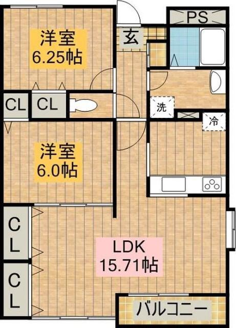 オーシャンズ11(2LDK/2階)の間取り写真