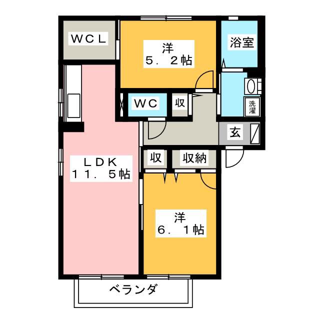 ラ・コリーナC(2LDK/1階)の間取り写真