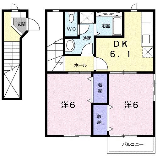 エクセレントハイツC(2DK/2階)の間取り写真
