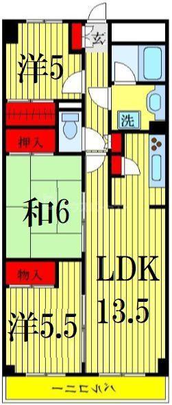 幕張本郷パレスェード(3LDK/2階)の間取り写真