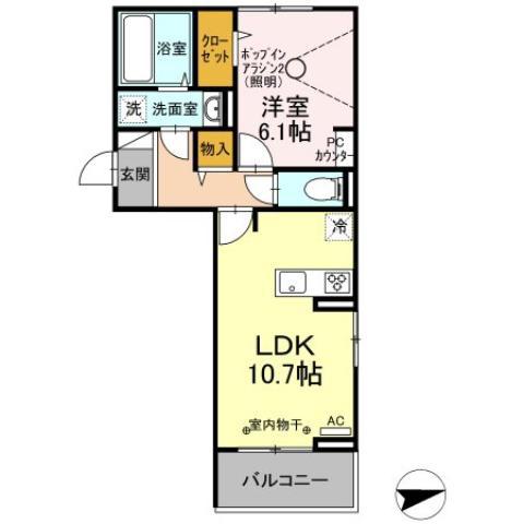 グランヴィア行事(1LDK/2階)の間取り写真