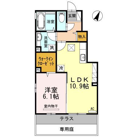 H.I.T(1LDK/1階)の間取り写真