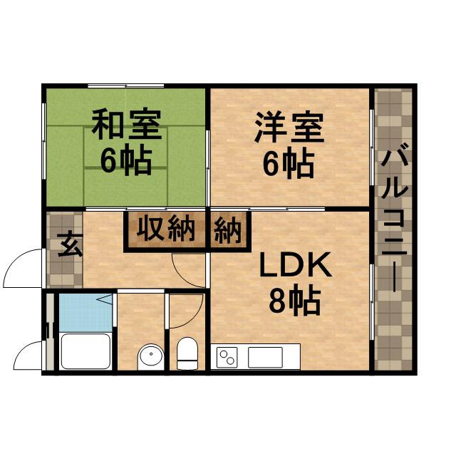 サンライズ宝塚(2LDK/3階)の間取り写真