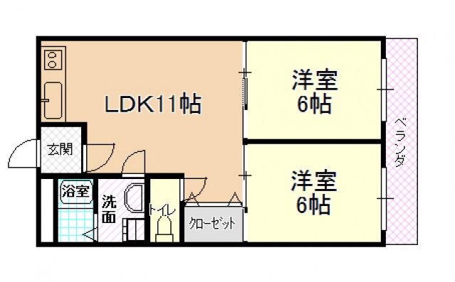 ハイツせせらぎ(2LDK/3階)の間取り写真