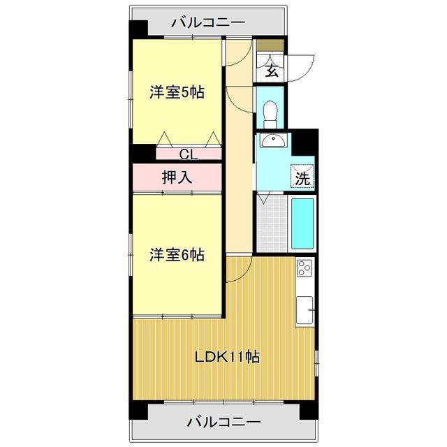 グランドール桜井(2LDK/7階)の間取り写真