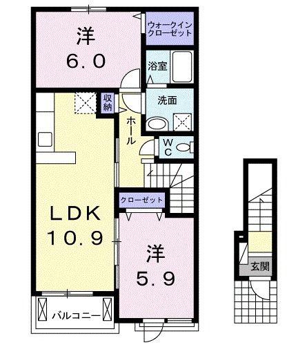 グラース・ヴェールI(2LDK/2階)の間取り写真