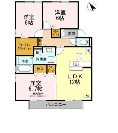 カーザ ナチュラーレ A棟(3LDK/1階)の間取り写真