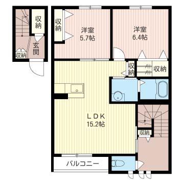 スパローハウス参番舘 D(2LDK/2階)の間取り写真