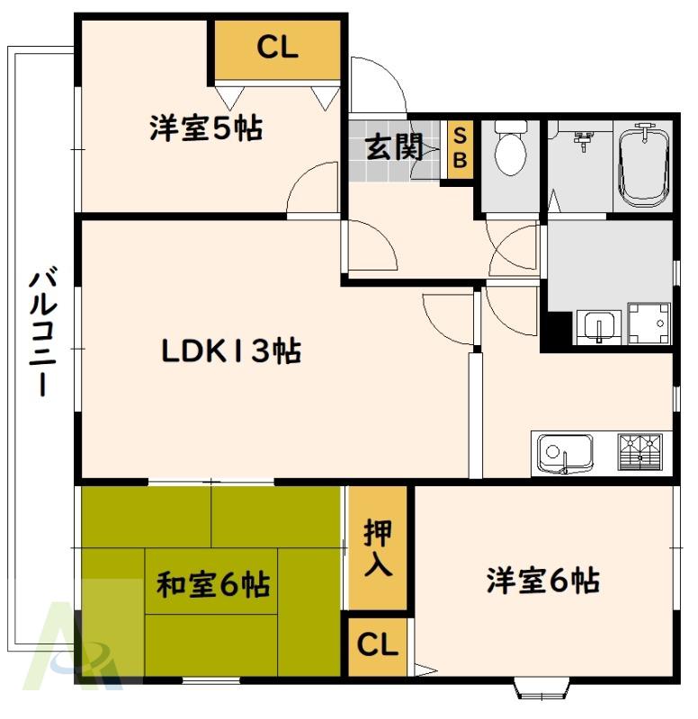 ユートピア20 B棟(3LDK/2階)の間取り写真