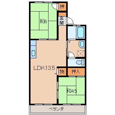 ヤマイチPLAZA市小路(2LDK/2階)の間取り写真