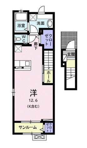 クラール泉池A(ワンルーム/2階)の間取り写真