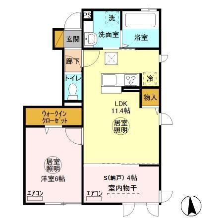 アクタス B(1LDK/1階)の間取り写真