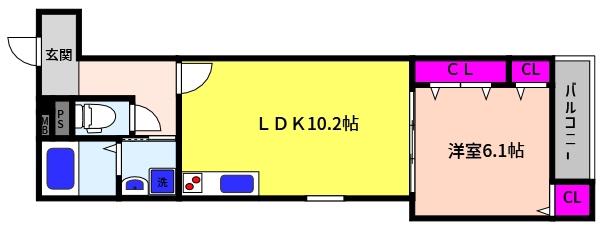 フジパレス御影本町(1LDK/1階)の間取り写真