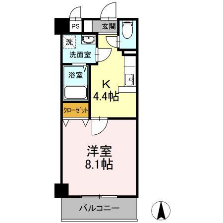 アベニューあいざわ(1K/4階)の間取り写真