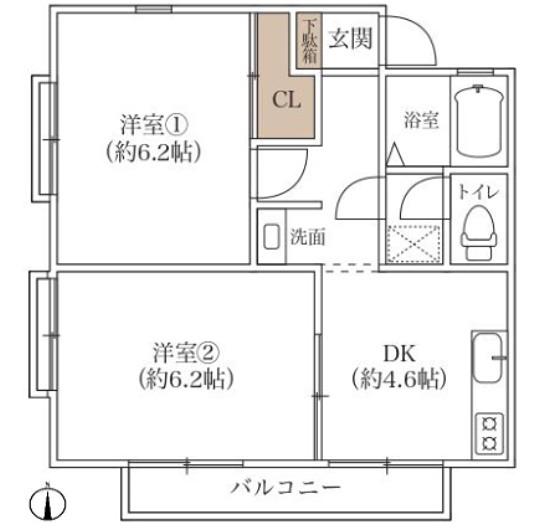 クラシス西宮門戸(2DK/2階)の間取り写真