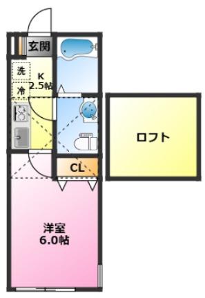 カーサ矢上(1K/2階)の間取り写真