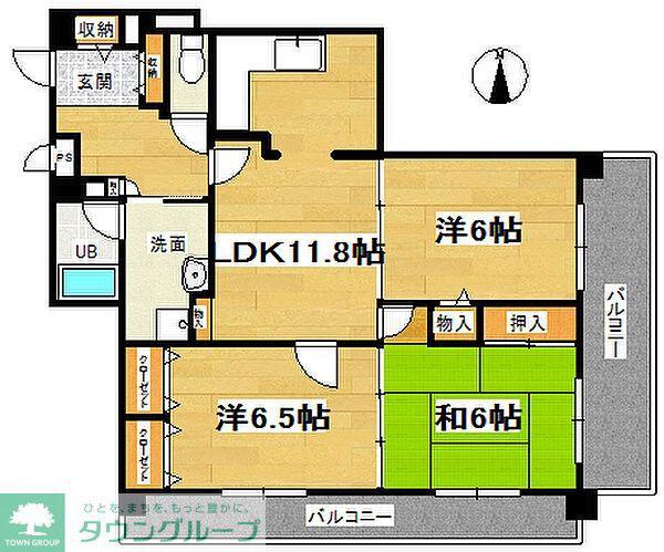 レインボウハイム(3LDK/2階)の間取り写真