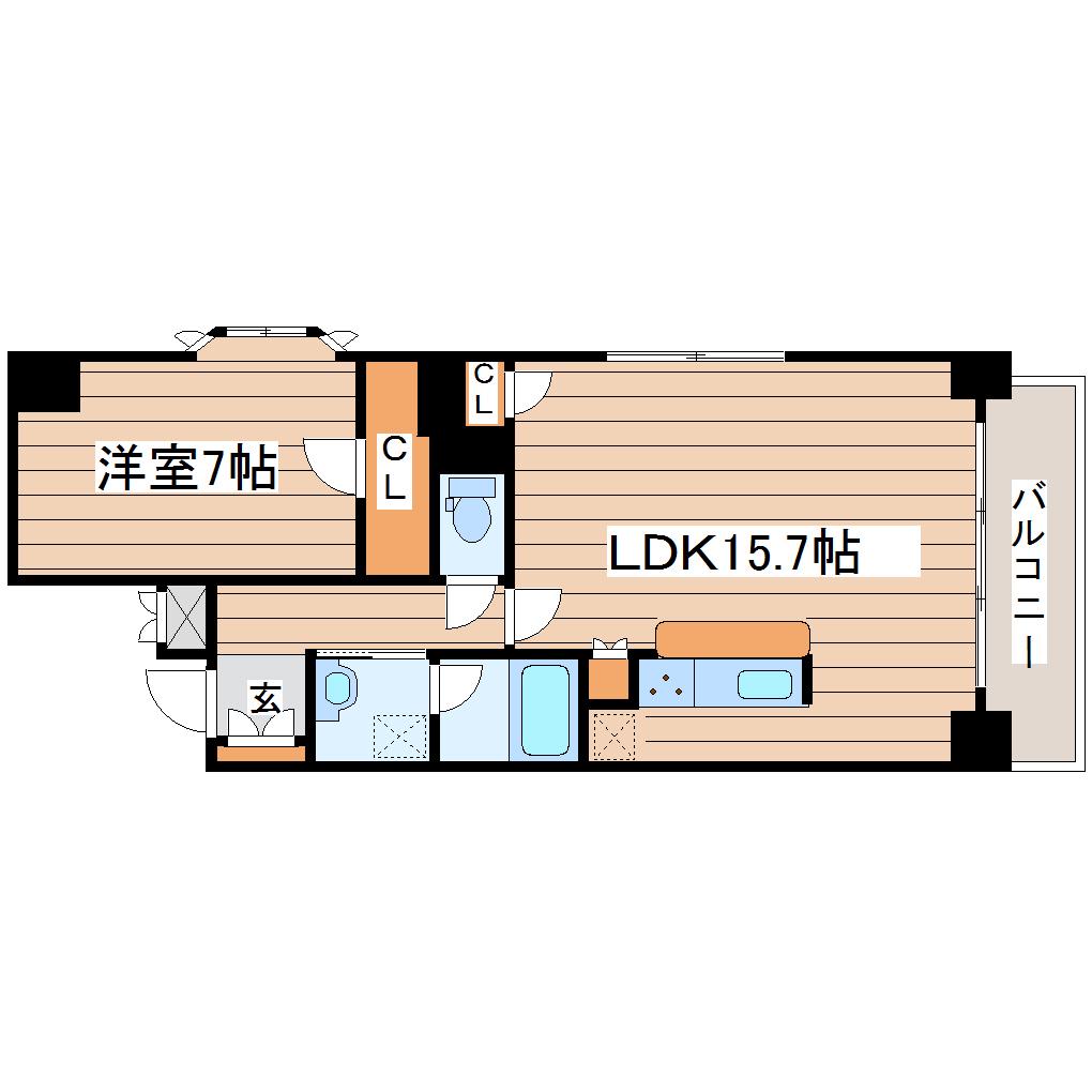 ロータス仙台中央(1LDK/11階)の間取り写真