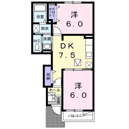 パーク リア レジデンスB(2DK/1階)の間取り写真