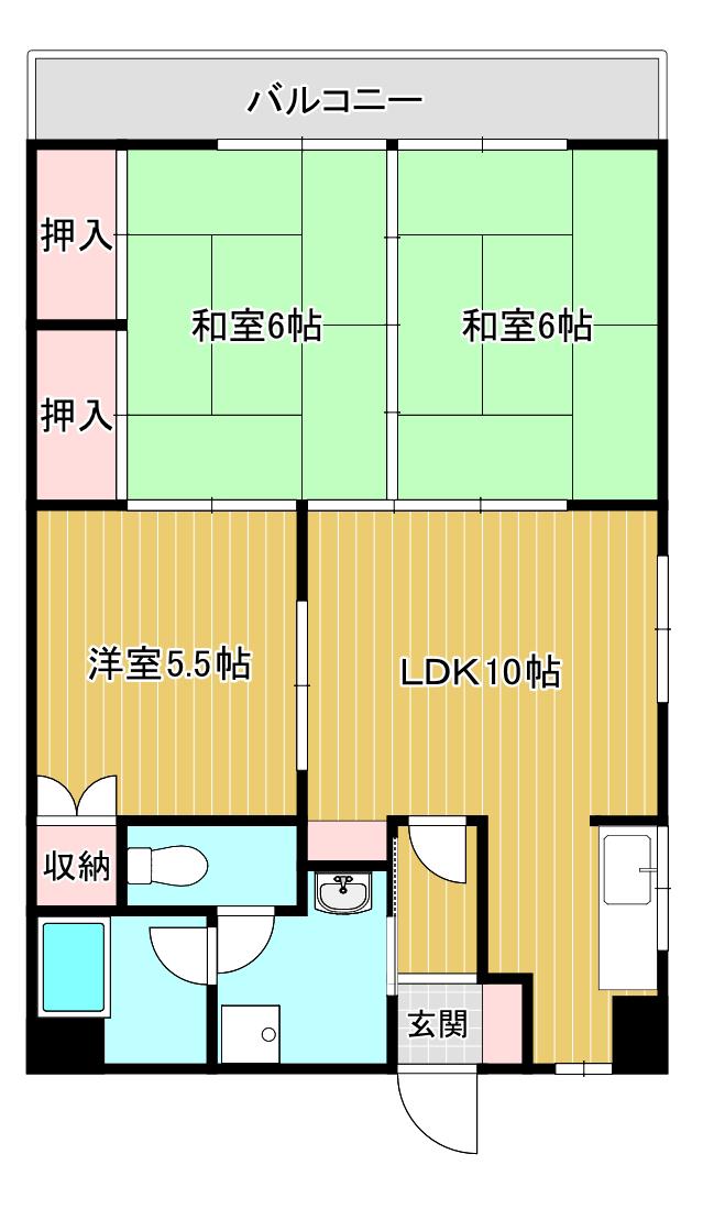 永仮ハイツ(3LDK/4階)の間取り写真