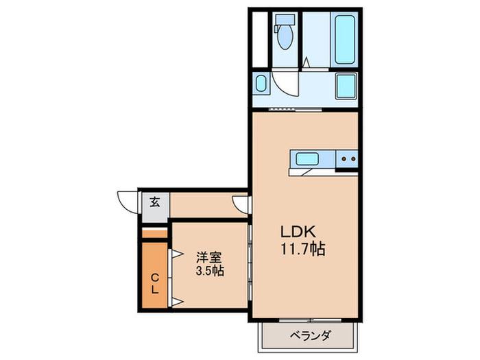 LEAF 荒江(1LDK/1階)の間取り写真