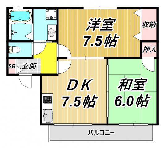 ネオヴェール97(2DK/2階)の間取り写真