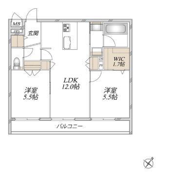 グリシーヌ(2LDK/2階)の間取り写真