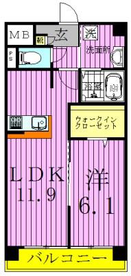アリーズ メドウ(1LDK/6階)の間取り写真